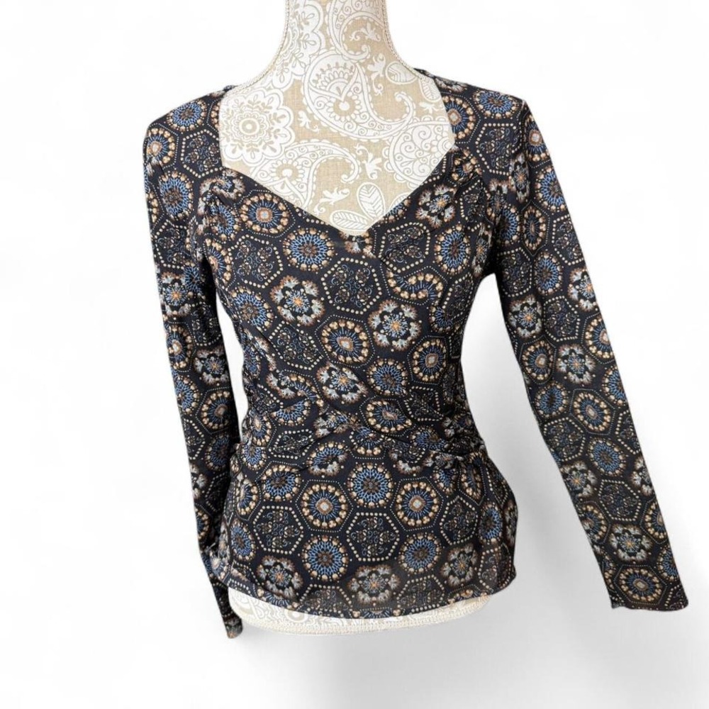 Bandolino Geometric Floral Print Long Sleeve Top – Size M Y2K Retro Top